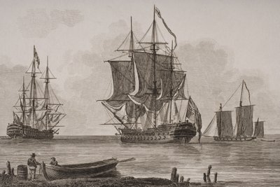 Hombres de guerra británicos, grabado por Thomas Milton (1743-1827) 1820 de English School